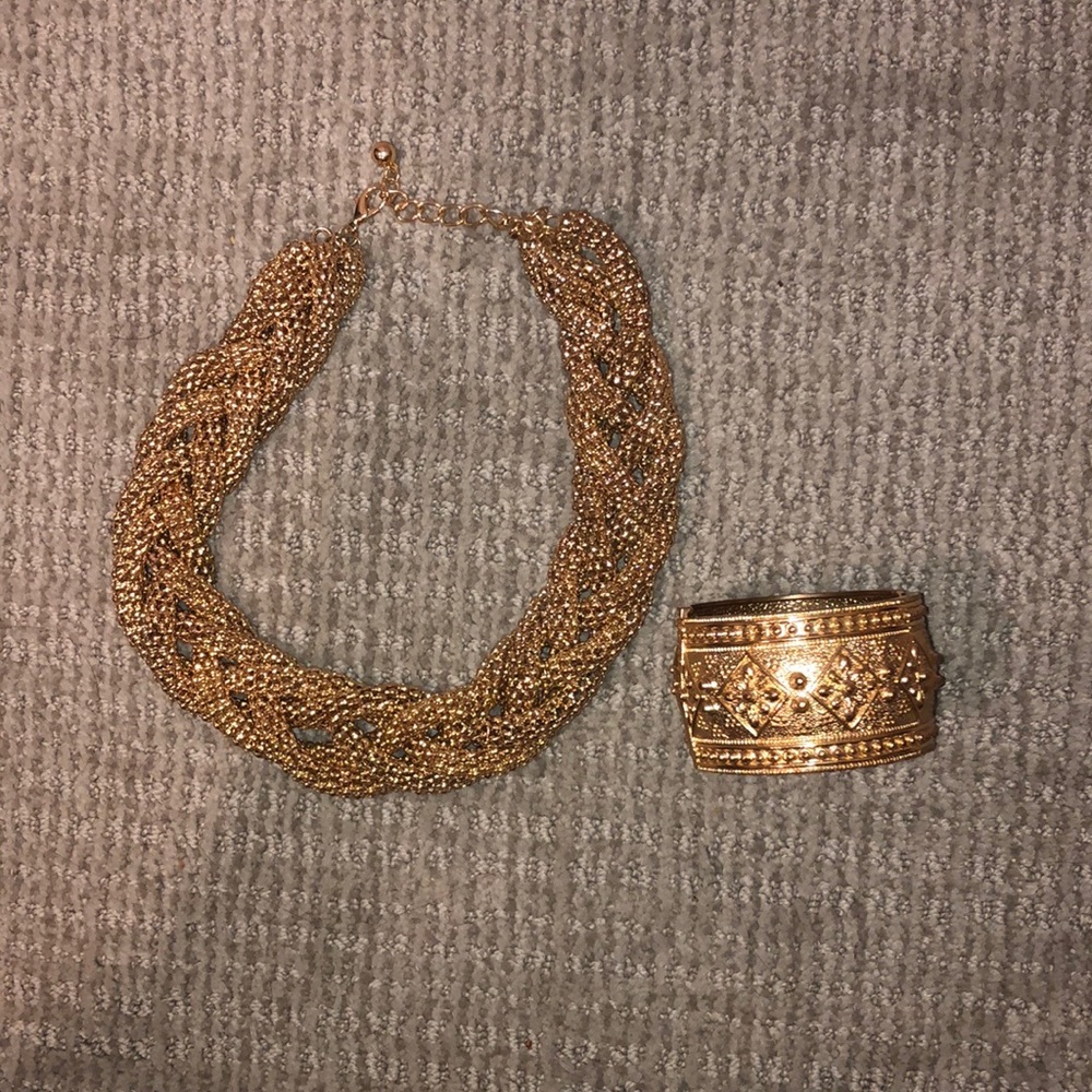 Gold jewelry necklace and bracelet